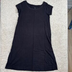 Eileen Fisher Black Organic Cotton Stretch Short Sleeve Scoop Neck Dress Small